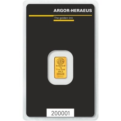 (New) Swiss 1 gram Argor Heraeus .9999 Gold Kine Bar