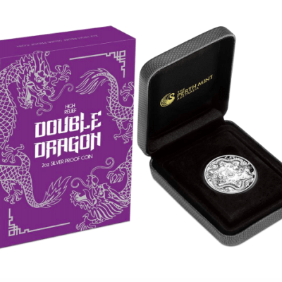2019 (New) Australia Double Dragon Silver 2 oz High Relief Proof Coin