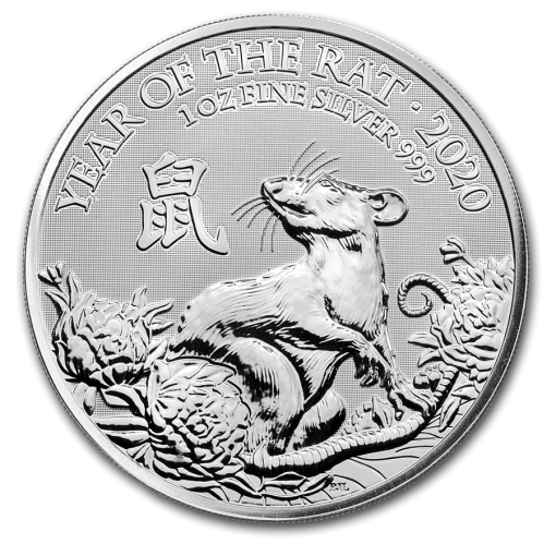 2020 (New) Great Britain Year of the Rat Lunar 1 oz Silver Coin in Capsule