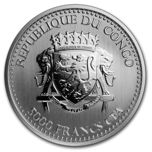 2019年 (新品) コンゴ「シルバーバック ゴリラ」純銀 1オンス 銀貨 - 画像 (2)