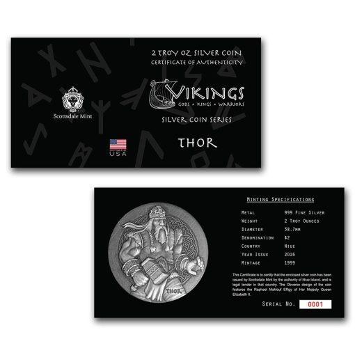2016年 (新品) ニウエ「ヴァイキング・ソー」純銀 2オンス アンティーク銀貨 - 画像 (3)