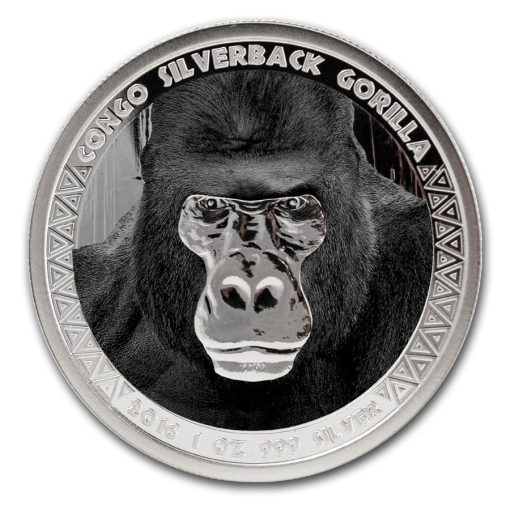 2016年 (新品) コンゴ「シルバーバック ゴリラ」純銀 1オンス カラープルーフ 銀貨 - 画像 (2)