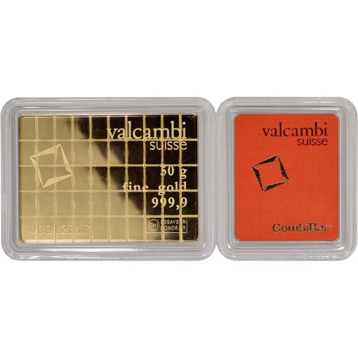 (New) Swiss Valcambi 1 gram 24K Gold Bar CombiBar™ .9999【50 Bars】