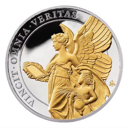 2021年 (新品) セントヘレナ「女王の美徳・真実」純銀 1オンス 金メッキ プルーフ 銀貨 - 画像 (2)