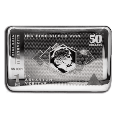 2022 (New) Niue SilverNote Silver 1 Kilogram Cast Bar