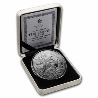 2024 (New) St. Helena Faerie Queene Redcrosse And The Dragon Silver 5 oz Proof Coin