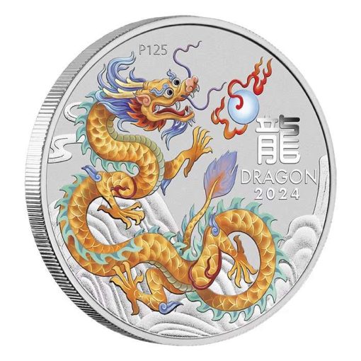 2024 (New) Australian Lunar Year of the Dragon Golden Dragon Silver 1 oz Color Coin - Image 3