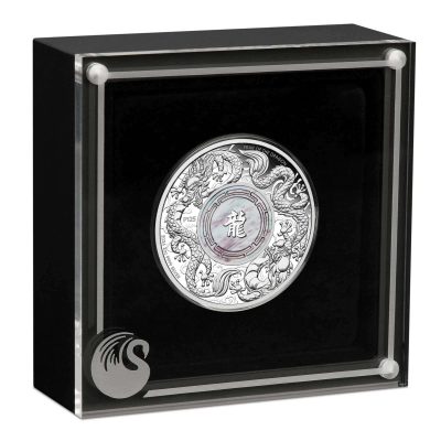 2024 (New) Australia Double Dragon With Mother Of Pearl Silver 2 oz Proof Coin