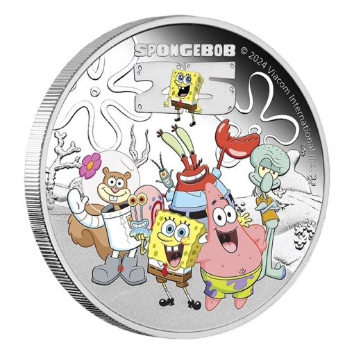 2024 (New) Tuvalu SpongeBob SquarePants - SpongeBob and Friends Silver 1 oz Color Proof Coin - Image 4