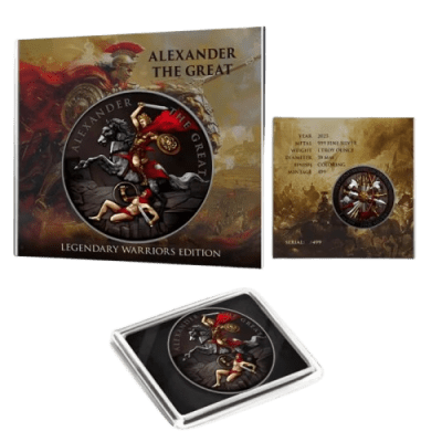 (New) USA Legendary Warriors Alexander The Great Silver 1 oz Color Round