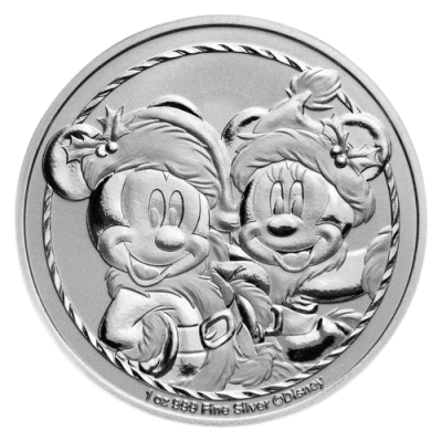 2024 (New) Niue Disney Mickey & Minnie Christmas Silver 1 oz Coin