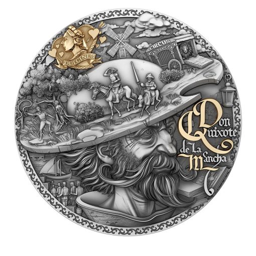 2024 (New) Niue Don Quixote de la Mancha Silver 2 oz High Relief Antiqued Coin - Image 2