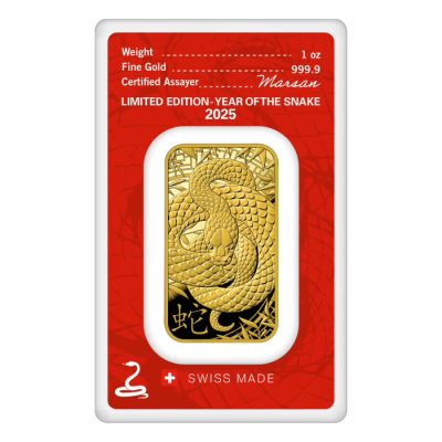 2025 (New) Argor Heraeus Lunar Year of the Snake Gold 1 oz Bar