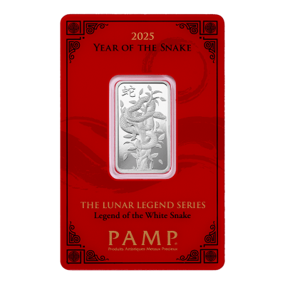 2025 (New) Pamp Swiss Legend of the White Snake Lunar Snake Silver 10 gram Bar