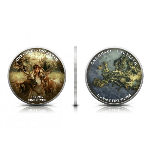 2022年 (新品) フィジー「地球の大陸 ・ヨーロッパ」純銀 1オンス カラー 銀貨 - 画像 (3)