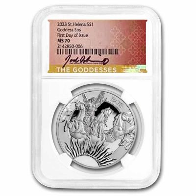 2023 (New) St. Helena Goddess Eos and the Horses Silver 1 oz Coin NGC MS70 (First Day of Issue)