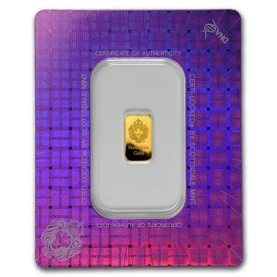 (New) USA Scottsdale Mint Gold 1 gram Bar In CERTI-LOCK® Assay (Old Version)