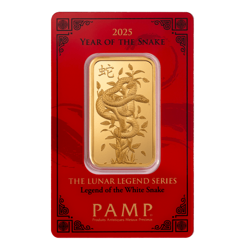 2025 (New) Pamp Swiss Legend of the White Snake Lunar Snake Gold 1 oz Bar