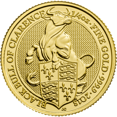 2018 (New) Great Britain Queens Beast The Black Bull of Clarence Gold 1/4 oz Coin