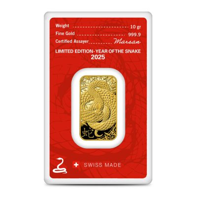 2025 (New) Argor Heraeus Lunar Year of the Snake Gold 10 gram Bar