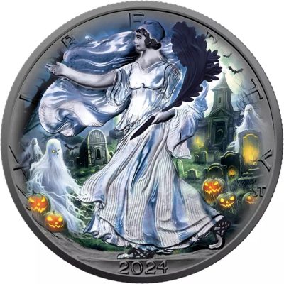 2024 (New) American Eagle Walking Liberty Halloween Ghost Night Silver 1 oz Color Coin