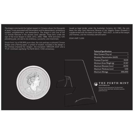 2024 (New) Australian Year of the Dragon Lunar Lilac Dragon Sydney Money Expo ANDA Special Silver 1 oz Color Coin - Image 2