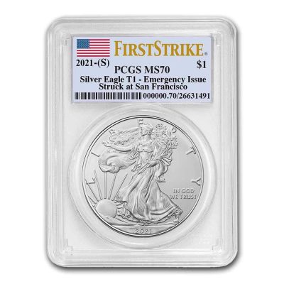 2021年 (新品) アメリカ「イーグル・ウオーキング リバティ」純銀 1オンス 銀貨 PCGS MS70 サンフランシスコで緊急発行(ファーストストライク)