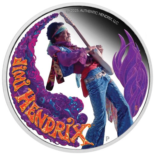 2025 (New) Tuvalu Jimi Hendrix Silver 1 oz Color Proof Coin - Image 2