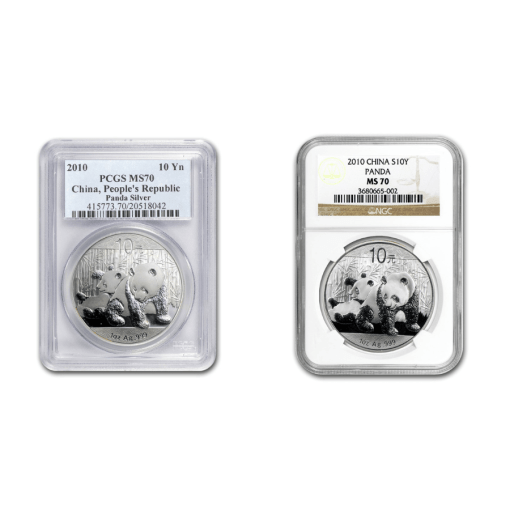 2010 (New) Chinese Panda in Capsule 1 oz Silver Coin MS70 (Random Label)