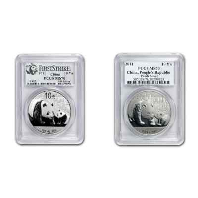 2011 (New) Chinese Panda in Capsule 1 oz Silver Coin MS70 (Random Label)