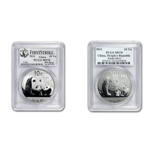 2011年 (新品) 中国「パンダ」純銀 1オンス 銀貨 MS70 (ランダムラベル)