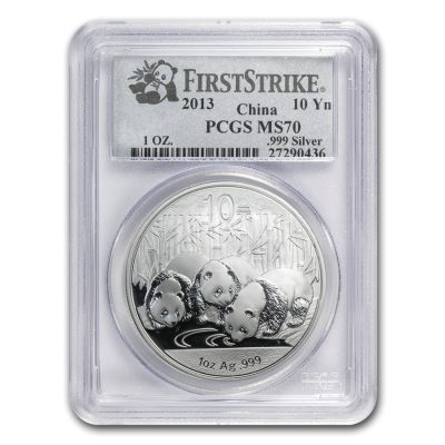 2013 (New) Chinese Panda in Capsule 1 oz Silver Coin MS70 (Random Label)