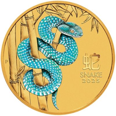 2025 (New) Australian Year of the Snake Lunar Gold 1/10 oz Color Coin