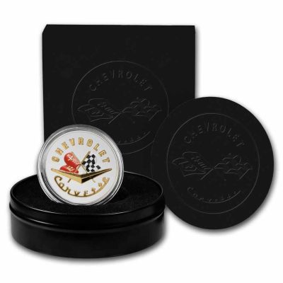 (New) USA Corvette Classic Emblem Silver 2 oz High Relief Color Round
