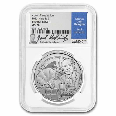 2023 (New) Niue Icons Thomas Edison Silver 1 oz Coin NGC MS70