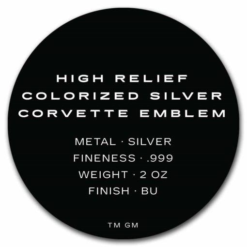 (New) USA Corvette Classic Emblem Silver 2 oz High Relief Color Round - Image 9